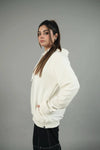 Ottoman White Embroidered Regular Fit Hoodie